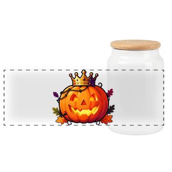 Crowned Pumpkin King - Panoramic Cookie Jar with Wooden Lid - white - Front