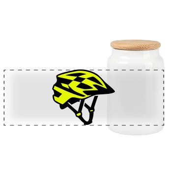 MTB Bicycle Helmet Silhouette - Panoramic Cookie Jar with Wooden Lid - white - Front