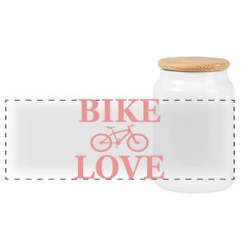 Bike Bike Love Saying - Panoramic Cookie Jar with Wooden Lid - white - Front