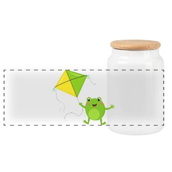 Une grenouille verte fait voler un cerf-volant – Fu - Boîte à biscuits avec couvercle en bois - blanc - Devant