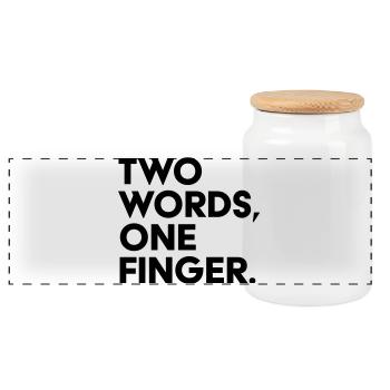 Two Words One Finger Funny Saying Shirt - Panoramic Cookie Jar with Wooden Lid - white - Front
