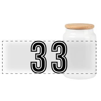 33 Number Symbol - Panoramic Cookie Jar with Wooden Lid - white - Front