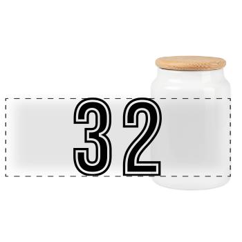 32 Number Symbol - Panoramic Cookie Jar with Wooden Lid - white - Front
