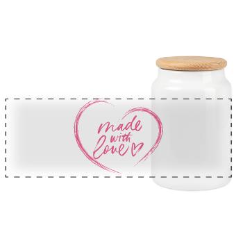 Made with Love Brush Heart - Panoramic Cookie Jar with Wooden Lid - white - Front