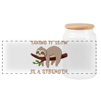 Slow and Strong Sloth - Panoramic Cookie Jar with Wooden Lid - white - Front