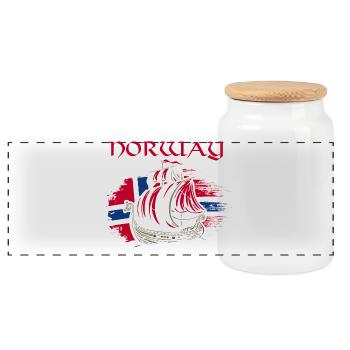 Norway Vacation Norge Fjords Travel Scandinavian - Panoramic Cookie Jar with Wooden Lid - white - Front
