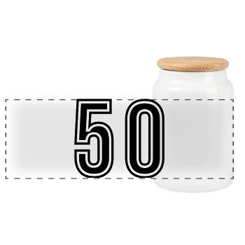 50 Number Symbol - Panoramic Cookie Jar with Wooden Lid - white - Front