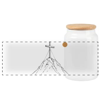 Cross summit at sunrise - Panoramic Cookie Jar with Wooden Lid - white - Front