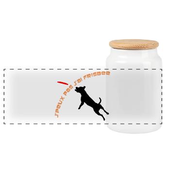 Staffie j'peux pas j'ai frisbee sport - 003 - Boîte à biscuits avec couvercle en bois - blanc - Devant