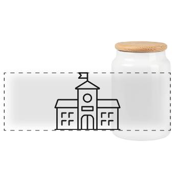 School Building Line Icon Education Campus Symbol - Panoramic Cookie Jar with Wooden Lid - white - Front