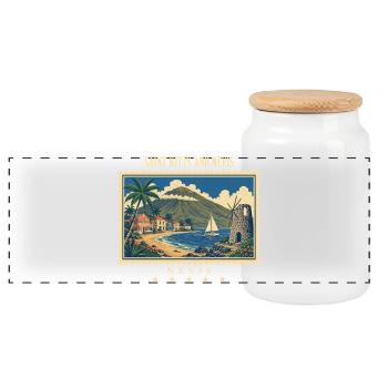Saint Kitts and Nevis Nevis Vintage Travel Brand - Panoramic Cookie Jar with Wooden Lid - white - Front