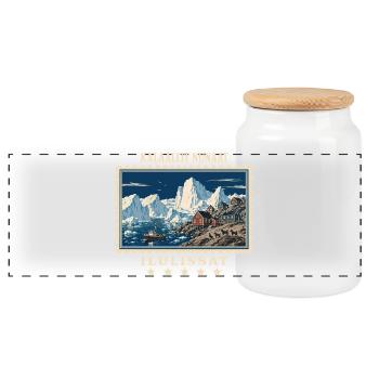 Grönland Ilulissat Vintage Reisemarke - Panorama Keksdose mit Holzdeckel - Weiß - Vorne