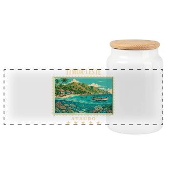 Timor-Leste Ataúro Vintage Reisemarke - Panorama Keksdose mit Holzdeckel - Weiß - Vorne