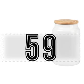 59 Number Symbol - Panoramic Cookie Jar with Wooden Lid - white - Front