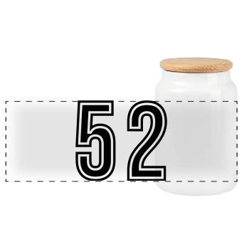 52 Number Symbol - Panoramic Cookie Jar with Wooden Lid - white - Front