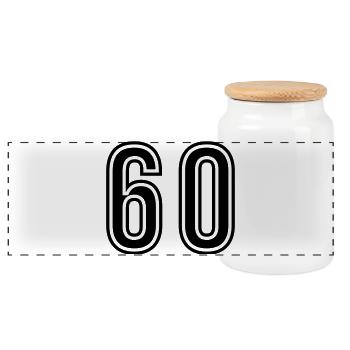 60 Number Symbol - Panoramic Cookie Jar with Wooden Lid - white - Front