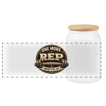 One more rep never give up - Panorama Keksdose mit Holzdeckel - Weiß - Vorne