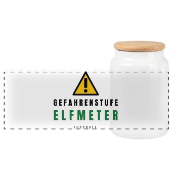 Gefahrenstufe Elf Meter Fußball - Panorama Keksdose mit Holzdeckel - Weiß - Vorne