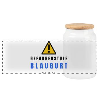Gefahrstufe BlauGurt JiuJitsu - Panorama Keksdose mit Holzdeckel - Weiß - Vorne