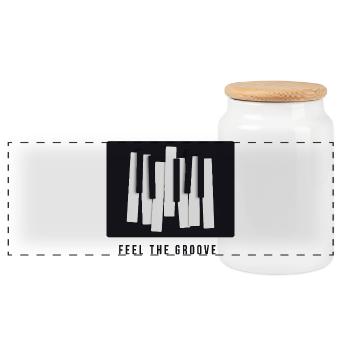 Feel the Groove – Modern Piano Design - Panoramic Cookie Jar with Wooden Lid - white - Front