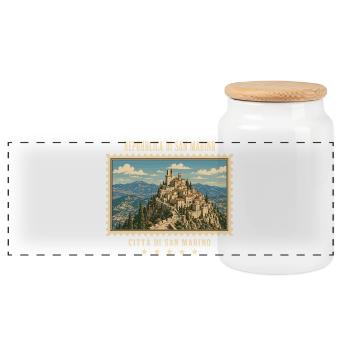 San Marino Città di San Marino Vintage Reisemarke - Panorama Keksdose mit Holzdeckel - Weiß - Vorne