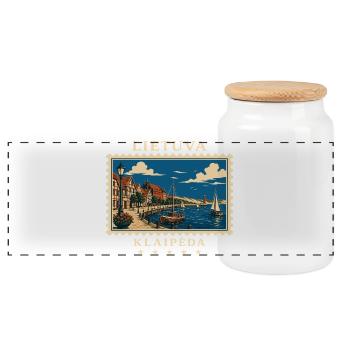Litauen Klaipėda Vintage Reisemarke - Panorama Keksdose mit Holzdeckel - Weiß - Vorne