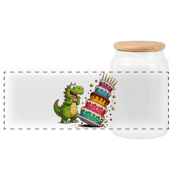 Dino Birthday Cake Parade - Panoramic Cookie Jar with Wooden Lid - white - Front