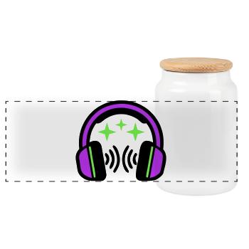 Headphones Stars Icon - Panoramic Cookie Jar with Wooden Lid - white - Front