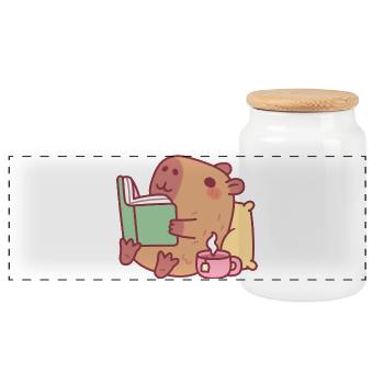 Un capybara mignon qui se détend et lit un livre - Boîte à biscuits avec couvercle en bois - blanc - Devant