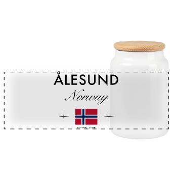 Ålesund Norwegen Koordinaten Reise Souvenir - Panorama Keksdose mit Holzdeckel - Weiß - Vorne