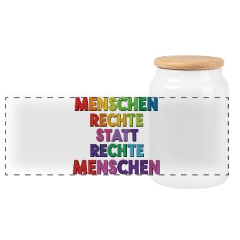 Menschenrechte statt rechte Menschen Statement - Panorama Keksdose mit Holzdeckel - Weiß - Vorne