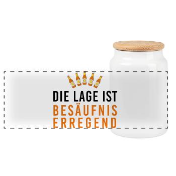 Die Lage ist besäufniserregend, Bierflaschen, Fasc - Panorama Keksdose mit Holzdeckel - Weiß - Vorne