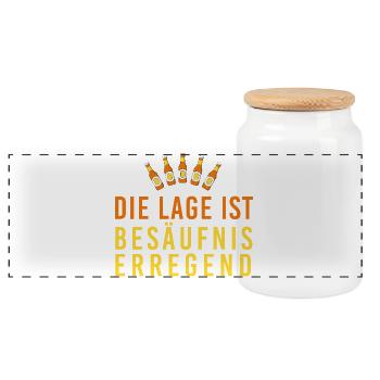 Die Lage ist besäufniserregend, Bierflaschen, JGA, - Panorama Keksdose mit Holzdeckel - Weiß - Vorne