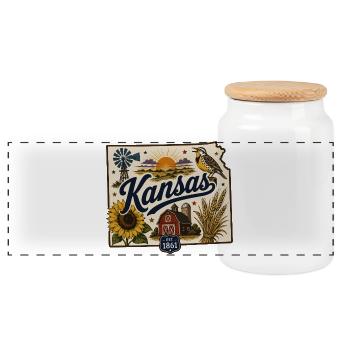 Kansas Sunflower State Vintage Reiseaufkleber - Panorama Keksdose mit Holzdeckel - Weiß - Vorne