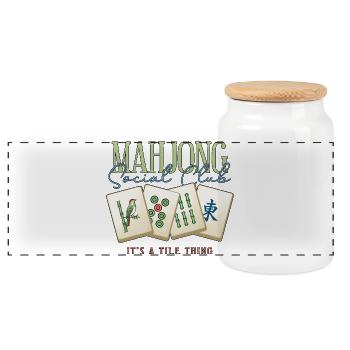 Mahjong Social Club Club Fliesen-Ding - Panorama Keksdose mit Holzdeckel - Weiß - Vorne