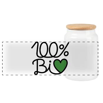 100% BiO – Grünes Herz Illustration - Panorama Keksdose mit Holzdeckel - Weiß - Vorne