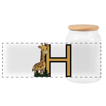 Giraffe Buchstabe H - Panorama Keksdose mit Holzdeckel - Weiß - Vorne