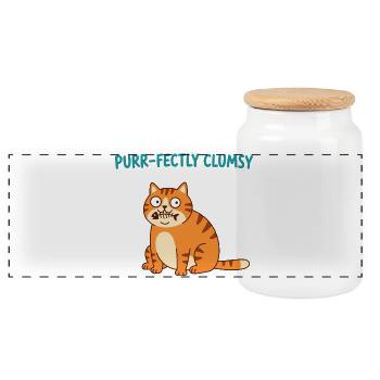 Purr-fekt Ungeschickte Katze - Panorama Keksdose mit Holzdeckel - Weiß - Vorne