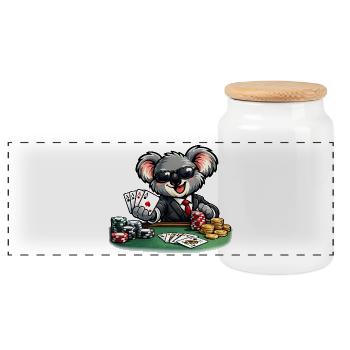 Süßer Koala spielt Poker - Panorama Keksdose mit Holzdeckel - Weiß - Vorne