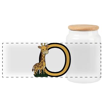 Giraffe und Ovalbuchstabe O Cartoon-Design - Panorama Keksdose mit Holzdeckel - Weiß - Vorne