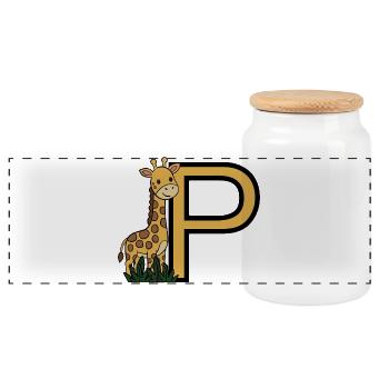 Giraffe neben Großbuchstabe P - Panorama Keksdose mit Holzdeckel - Weiß - Vorne