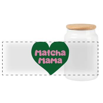 Matcha Mom Heart Design - Panoramic Cookie Jar with Wooden Lid - white - Front