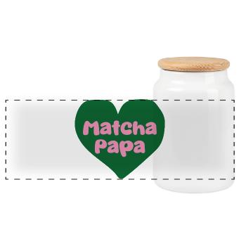 Matcha Papa Herzdesign - Panorama Keksdose mit Holzdeckel - Weiß - Vorne