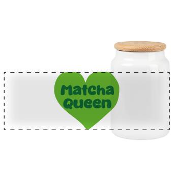 Matcha Queen Heart Design - Boîte à biscuits avec couvercle en bois - blanc - Devant
