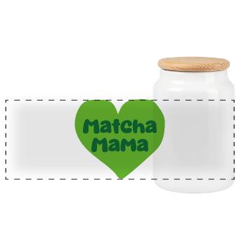Matcha Mom Heart Design - Panoramic Cookie Jar with Wooden Lid - white - Front