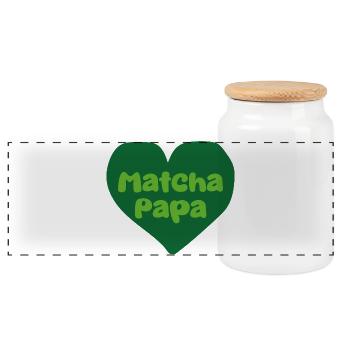 Matcha Dad Heart Design - Panoramic Cookie Jar with Wooden Lid - white - Front