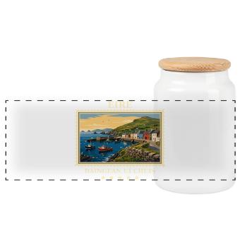 Irland Dingle Vintage Reisemarke - Panorama Keksdose mit Holzdeckel - Weiß - Vorne