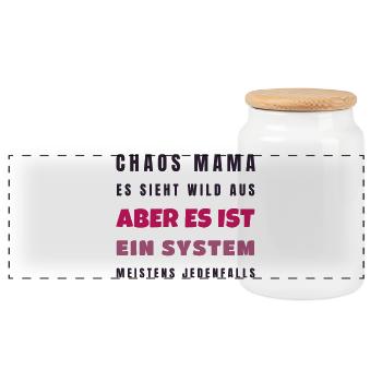 Chaos Mama Es ist ein System - Lustig Geschenk - Panorama Keksdose mit Holzdeckel - Weiß - Vorne