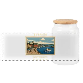 Schweden Göteborg Vintage Reisemarke - Panorama Keksdose mit Holzdeckel - Weiß - Vorne