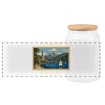 Österreich Zell am See Vintage Reisemarke - Panorama Keksdose mit Holzdeckel - Weiß - Vorne